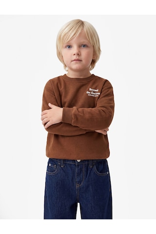 Koton Baskılı Şardonlu Pamuklu Bisiklet Yaka Uzun Kollu Sweatshirt Kahverengi 7wmb10125tk Kahve