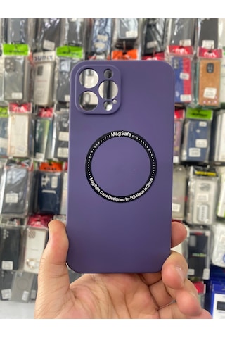 Apple Uyumlu iPhone 12 Pro Max Uyumlu Magsafe Özellikli Zoom Yumuşak İçi Kadife Kapak Mor -