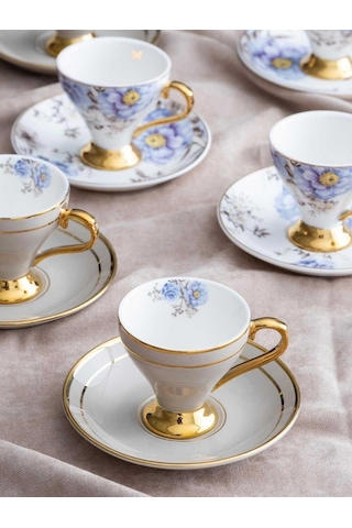 6'lı Porselen Royalty Kahve Fincanı -4379 Çok Renkli