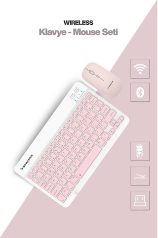 Pembe Kablosuz Klavye Ve Mouse Seti Optik