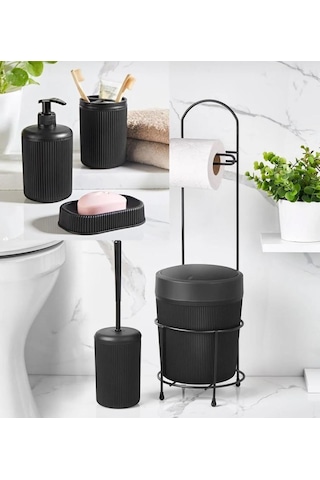 6 Parça Modern Banyo Seti, Çöp Kovası, Tuvalet Kağıtlığı, Tuvalet Fırçası, Sıvı Ve Katı Sabunluk, Diş F Diğer