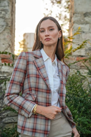 Kadın Ekose Desenli Blazer Ceket Frn6107 Kahverengi