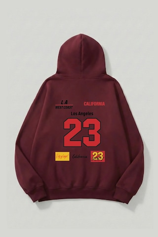 Uyguntarz Unisex Yumuşak Dokulu Kalbin İzi Baskılı Tasarım Oversize 3 İplik Hoodie Sweatshirt Bordo