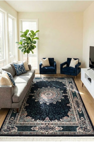 Amasra Mavi Halı Modern Dokuma Halı Yumuşak Oturma Odası Salon Ço Mavi