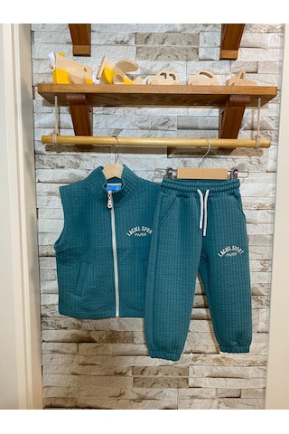 Laciel Paris Yelekli Çocuk Takım Kapitone Kumaş Unısex Yeşil