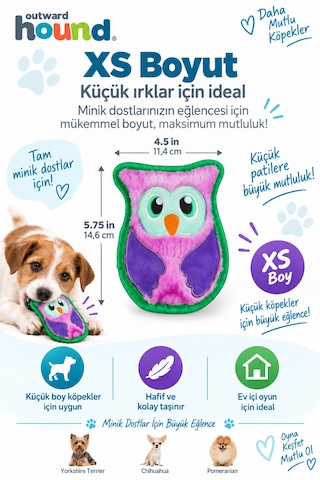 Outward Hound Durablez Owl Peluş Köpek Oyuncağı Xs - Düdüklü Ve Yüksek Dayanımlı