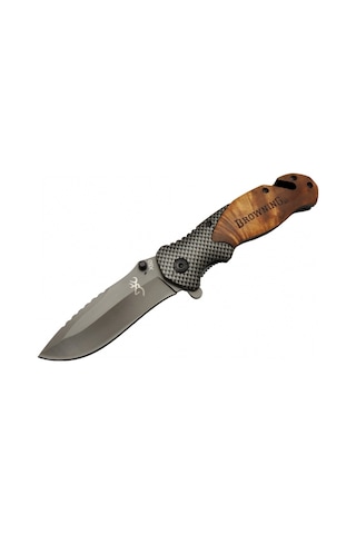Browning X50 Kahverengi Kurtarma / Kamp Çakısı 20,5cm- Yarı Otomatik, Kemerlikli, Ahşap Sap, Cam Kırma Ve İp Kesme Aparatlı Çok Renkli