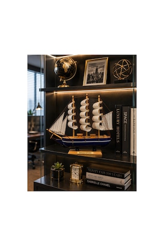 İsime Kişiye Özel Dekoratif Premium Ahşap El Yapımı Yelkenli Gemi Maketi 30 X 30cm Biblo Hediye 530d