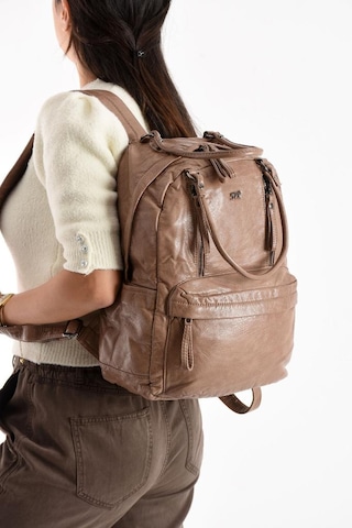 Baginn Y.s.deri Kadın Sırt Çantası Yumuşak Vegan Deri 35 25 Cm Fonksiyonel Kullanım Omuz Ve Sırt Çantası Vizon