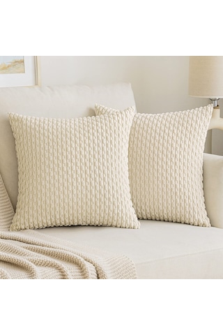 Xindoker Ev Dekorasyonu Yumuşak Plüsh Yastık Kılıfı 2 Adet, 18x18 İnç, Bej, İç Dolgu Yok - Ev/oda/hotel İçin Diğer