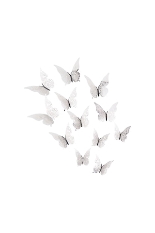 Jeehugo Gümüş 3d Kelebek Duvar Sticker, Ev Dekorasyonu, Salon Odası, Dıy Tasarım, Parlak Kağıt Malzeme, 12 Adet + Tutkal Noktaları Gümüş