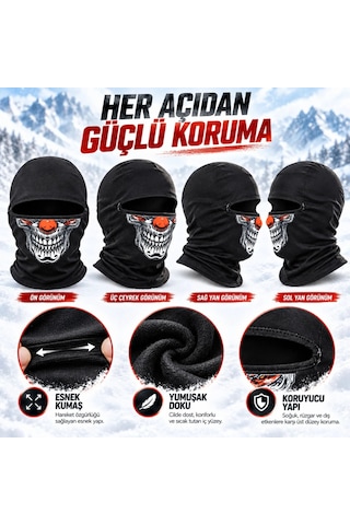 Bezos Unisex Şık Palyaço Desenli Balaklava Kışlık Tam Yüz Maske Termal Nefes Alan Esnek Kask Altı Boyunluk Bzs01 Siyah