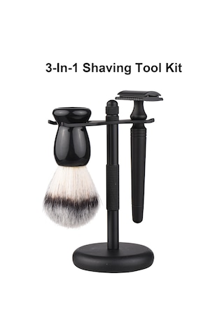 Gajeena Erkek Tıraş Seti - Paslanmaz Çelik Sakal Fırçası Ve Jilet Standı İle Şık Tasarım
