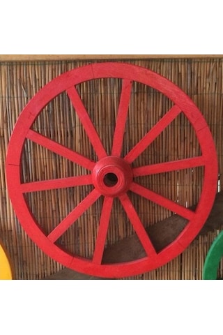 Otantik Ahşap At Arabası Tekeri 70 Cm.Kırmızı Renk Kırmızı