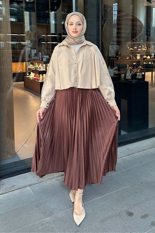 Unika Boutique Elisa Piliseli Etek - Zümrüt Acı Kahverengi