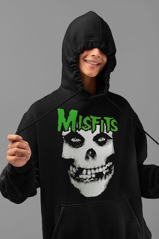 Sevbano Tasarım Misfits Baskılı Unisex Oversize Müzik Grubu Hoodie Siyah