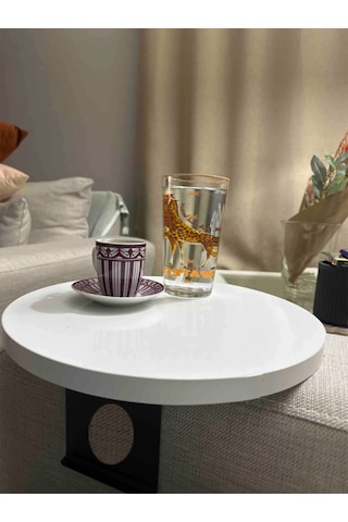 Beyaz Yan Sehpa Koltuk Yanı Sehpa Ayarlanabilir Tepsi 34 Cm Geniş