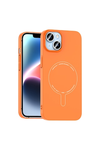 iPhone Uyumlu 13 Kılıf M-safe Şarj Özellikli Kamera Korumalı Ata Elio Sert Pc Kapak - Turuncu