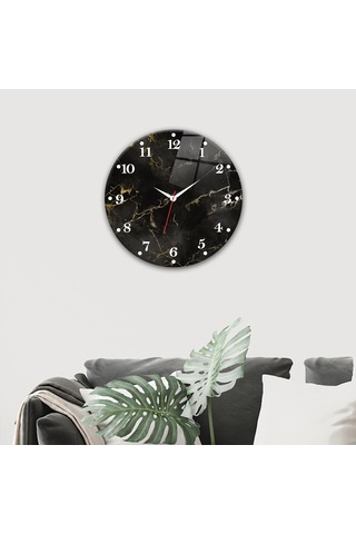 Decorita Cam Saat | Black Marble | Çap40cm Çok Renkli