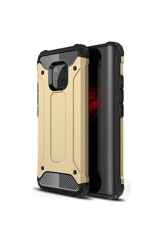 Noktaks - Huawei Uyumlu Huawei Mate 20 Pro - Kılıf Çift Katman Zırh Tank Crash Military Kapak - Gold