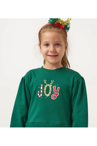 Kız Çocuk Joy Baskılı Tüllü Yıllbaşı Elbisesi Nbk-24908 Yeşil