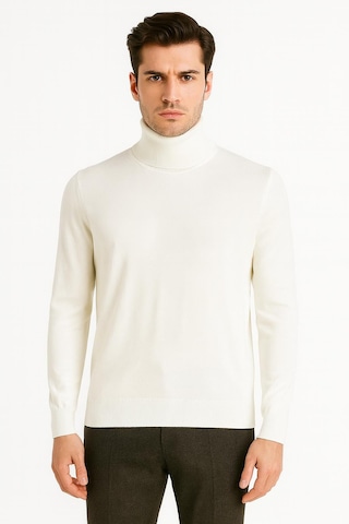 Huffa Erkek Slim Fit Boğazlı Erkek Triko-7430 Ekru