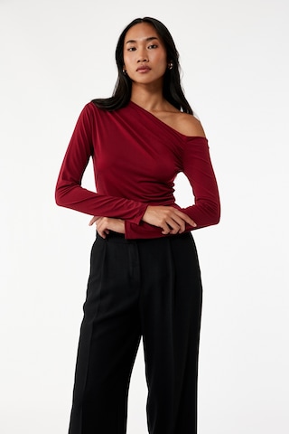 Koton Slim Fit Drape Detaylı Uzun Kollu Asimetrik Tek Omuz Tişört Bordo 6wak80016ek Bordo
