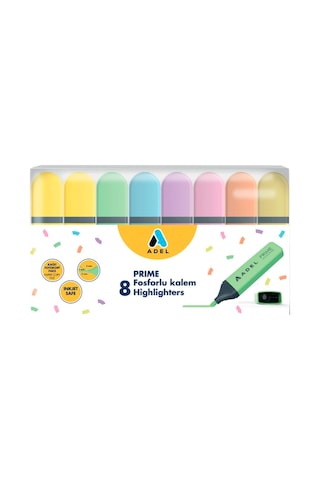 Adel Prime Pastel Fosforlu Kalem Seti 8'li Çok Renkli