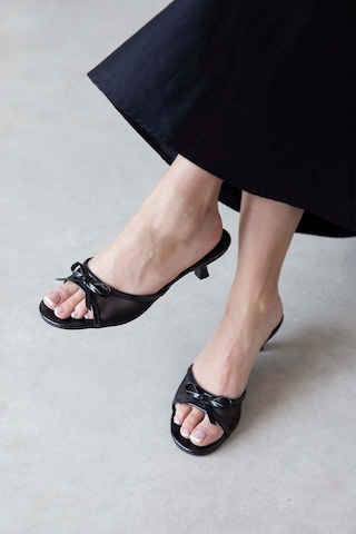 Wolk Shoes Tilda Kadın Topuklu Saten Fileli Sandalet Siyah Siyah