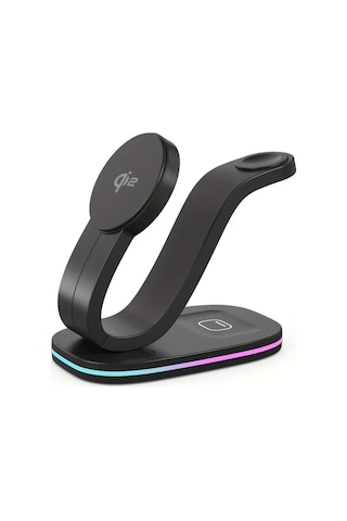 Topshop1 Siyah Qi2 Manyetik Kablosuz Şarj Cihazı 3ü 1 Arada Kuğu Tasarım 18w Şarj İphone Uyumlu 16 15 14 13 12 Watch Airpods Pro 4 3 2 İçin