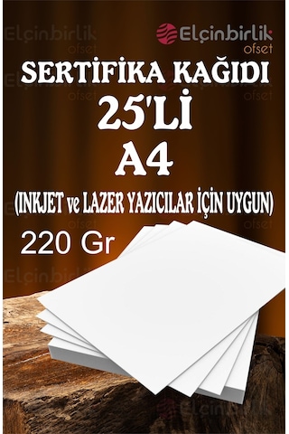 A4 Sertifika Kağıdı 220 G 25 Adet