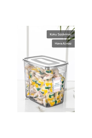 Meleni Home 2 Adet 3,5 Litre Lena Pratik Kapaklı Banyo Düzenleyici Saklama Kabı Etiketli Tablet Deterjan Kutusu