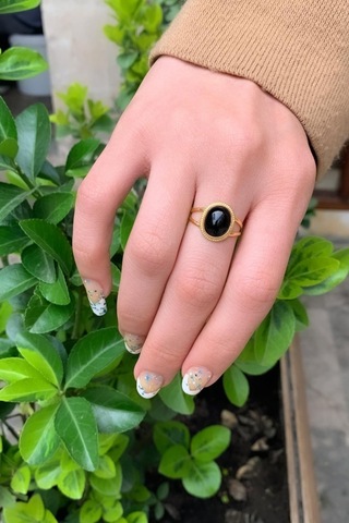 14 Ayar Altın Mini Onix Meftüllü Yüzük Sarı Altın