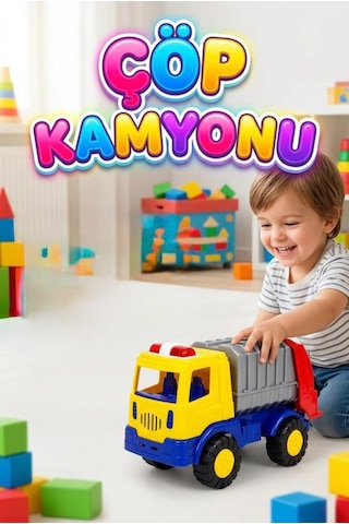 Sürtmeli 20cm 3 Parça Aksesuarlı Çöp Kamyonu İş Makinası Temalı Eğitici Oyuncak Araba Çok Renkli