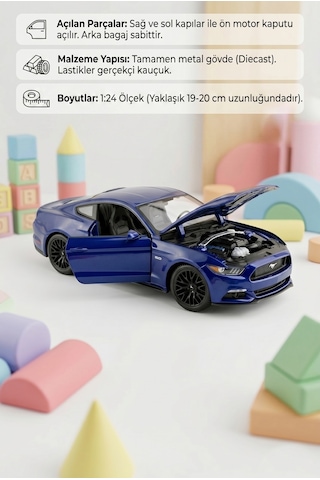 Maisto Lisanslı Metal Ford Mustang GT 2015 1:24 Kapısı ve Kaputu Açılabilir Oyuncak Model Araba