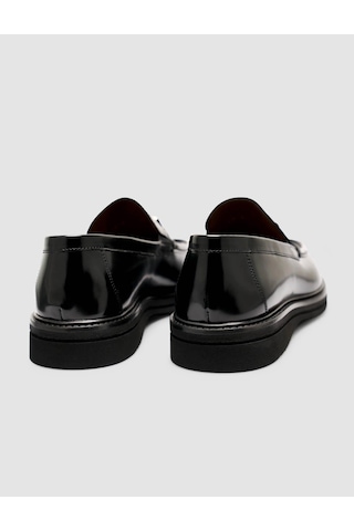 Cabani Hakiki Premimum Deri Siyah Erkek Metal Tokalı Loafer Siyah