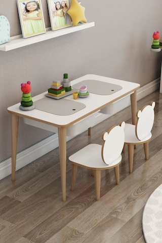 Moniev Çocuk Çalışma Masası Oyun Ve Etkinlik Masası Sandalyeli Beyaz Beyaz