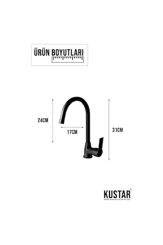 Kustar Armut Gövde Kuğu Borulu Mutfak Eviye Bataryası Mat Siyah