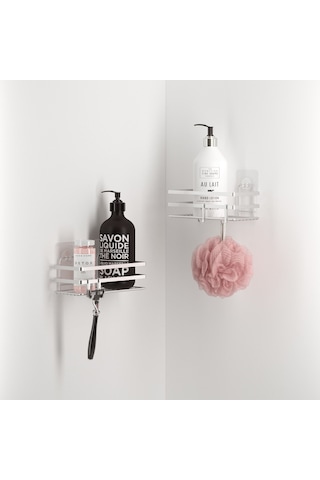 TEKNOTEL YAPIŞKANLI KANCALI 2 ADET BANYO RAFI SİLVER ST281H Çok Renkli