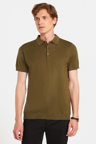 Tudors Erkek Slim Fit Dar Kesim Pamuklu Örme Triko Haki Polo Yaka Tişört-34241 Haki