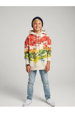 Zekids Erkek Çocuk Batik Desenli Kapüşonlu Sweatshirt-16644 Renkli