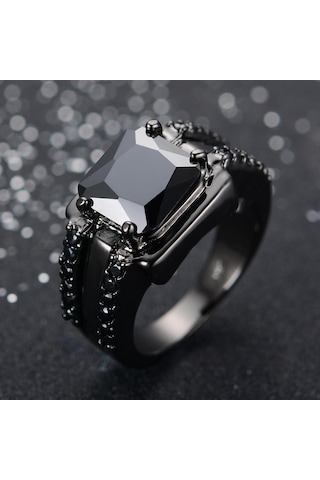 Mavi Vintage Erkek Kadın Kristal Yeşil Yüzük Charm Siyah Altın Alyanslar Erkekler Kadınlar Için Punk Kare Zirkon Alyans 8 Mavi