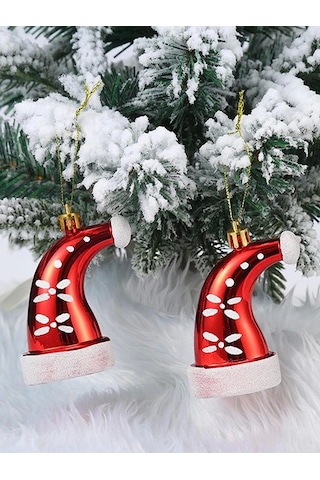 Yılbaşı Ağacı Süsü Noel Şapka Kırmızı 8 Cm 2'li Ağaç Süsü