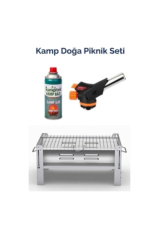 Kamptek Portatif Kamp Mangal Seti - Gaz Kartuşu + Pürmüz Başlığı + Katlanabilir Mangal 3'lü Set Diğer