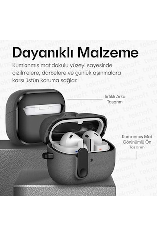 Galaxy Buds 3 Pro, Buds 3 Ve Buds 3 Fe İle Uyumlu Mandallı Kapak Kilit Sistemli Kumlanmış Mat Dokulu Darbelere Dayanıklı Hibrit Kılıf Gri, Galaxy Buds 3 Pro/3/3 Fe