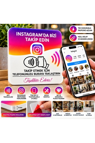 Premium Nfc Instagram Takip Kartı Premium Tasarım İşletmeler İçin Pleksi Kart