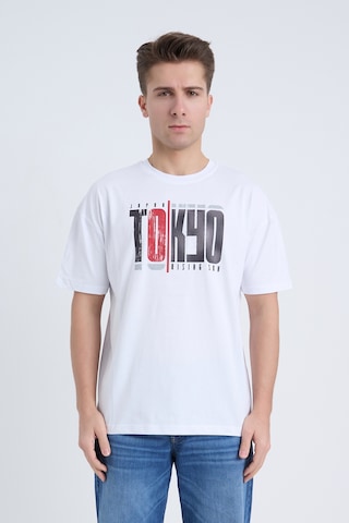 Velvoria Unisex Oversize Beyaz Tokyo Desenli T-shırt