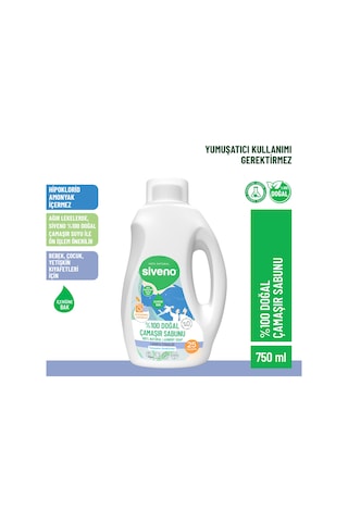 Siveno %100 Doğal Çamaşır Sabunu %100 Bitkisel Deterjan Kendinden Yumuşatıcılı Konsantre Vegan 750 ML