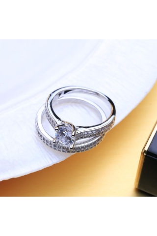 Lsooyh Bayan Küme Nişan Kübik Zirkonya Cz Mimari Platin Kaplama Yüzük Seti Kadınlar İçin 9 Gümüş