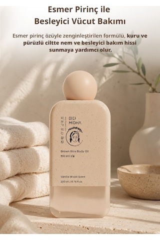 Midha Brown Rice Esmer Pirinç Özlü Besleyici ve Nemlendirici Vücut Yağı 200 ML